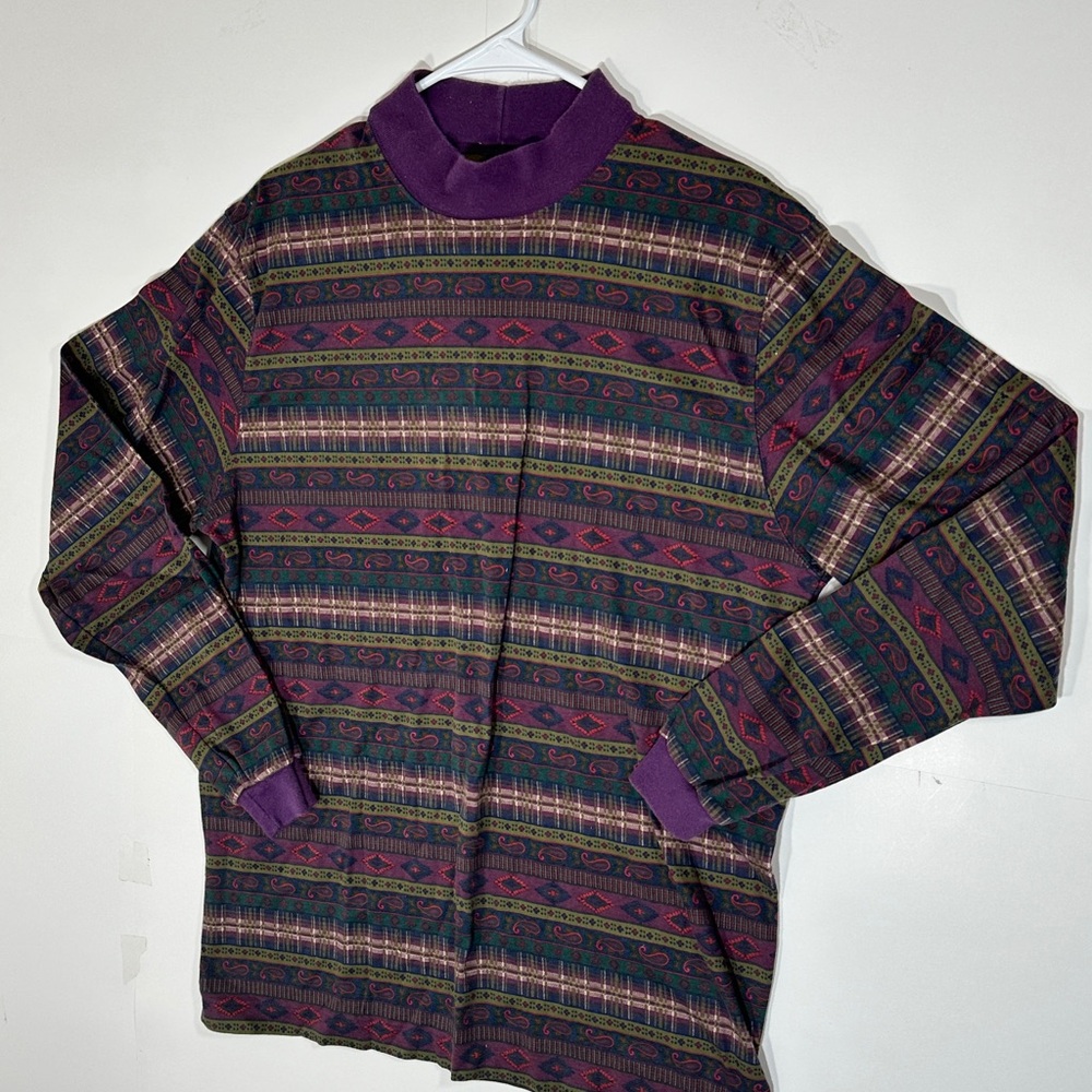 Vintage Lands End Aztec Western Long Sleeve Shirt Mens Size Large 42-44 USA Made - Picture 6 of 15